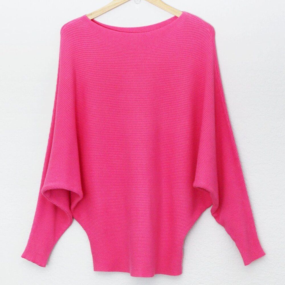 Makarthy Batwing Dolman Sleeves Ribbed Knit Drapey Sweater Cashmere Wool Blend